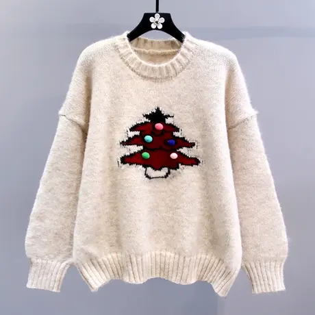 复古慵懒风圣诞树毛衣女秋冬2023新款宽松加厚外穿高级感针织上衣商品大图