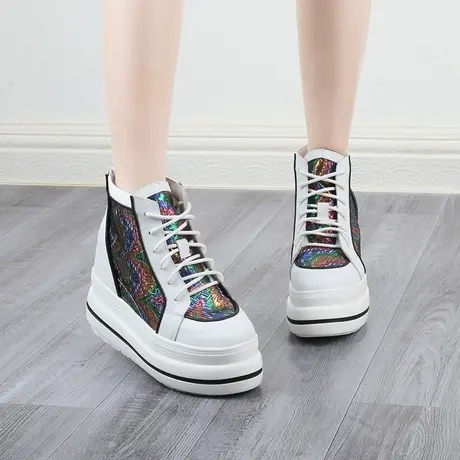 2023新款真皮老爹鞋女ins潮鞋内增高10CM旅游软底高帮休闲运动鞋图片