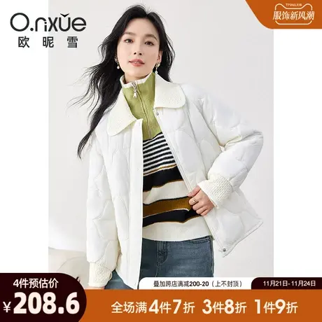 欧昵雪2023冬季新款时尚翻领白色保暖棉服外套女长袖宽松百搭棉衣商品大图