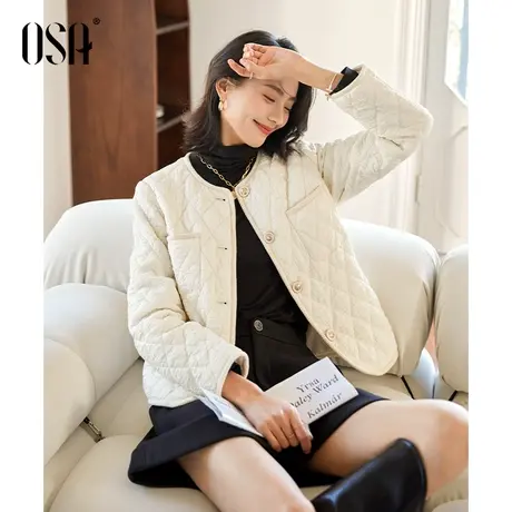 OSA欧莎小香风菱格夹棉短款外套高级感上衣女士秋冬季2023年新款商品大图