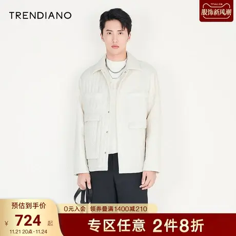 TRENDIANO官方男装冬季新款压线细纹翻领棉衣外套男潮牌棉服商品大图