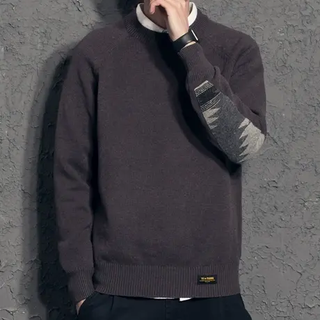 奕飏日系水滴古布毛衣男 2021新款帅气圆领男士毛衣 韩版加厚线衣图片