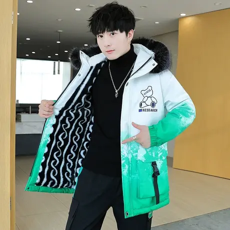 冬季外套男士棉衣中长款连帽青少年学生加绒加厚夹克男装上衣潮流商品大图