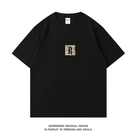 美式休闲潮牌简约字母纯棉短袖T恤男女情侣纯棉夏季宽松半袖体恤商品大图