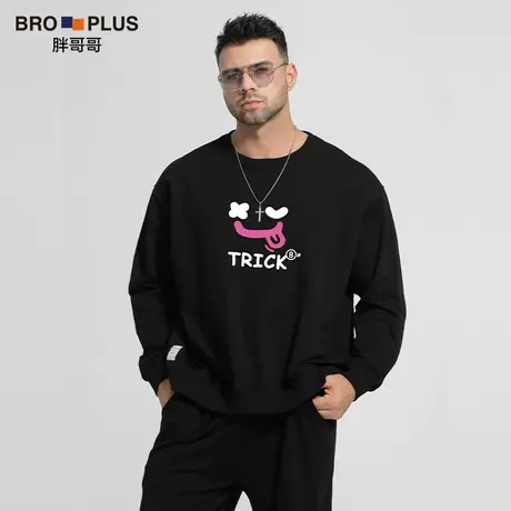 胖哥哥大码卫衣男加肥加大宽松潮流青春运动打底衫纯棉圆领秋季款商品大图