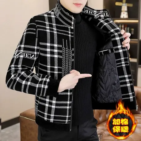 冬天加棉保暖外套男士2023新款时尚设计高级感撞色加厚夹克上衣服商品大图