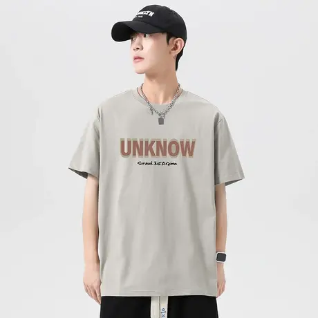 美式重磅纯棉短袖t恤男装2024新款夏季潮流宽松圆领体恤全棉半袖商品大图