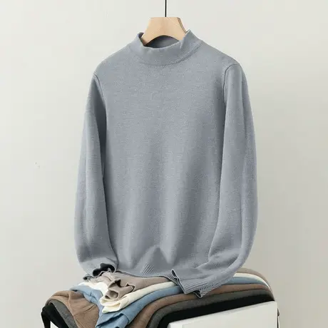 一体绒毛衣男秋冬潮流半高领打底衫针织衫加绒加厚毛线衣中领毛衫商品大图