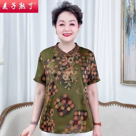 妈妈夏装衬衫短袖2023新款洋气T恤奶奶装上衣雪纺衫中老年人女装商品大图