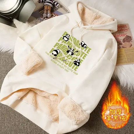 2023年新款羊羔绒连帽卫衣女熊猫潮牌秋冬慵懒风宽松无帽外穿上衣图片