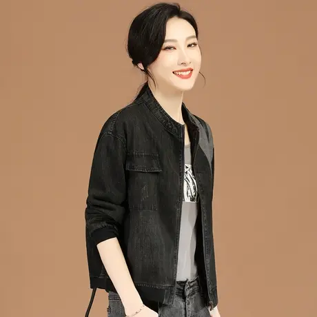 韩潮袭人立领撞色拼接女士牛仔外套2023年春季新款宽松棒球服上衣图片
