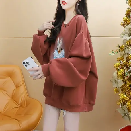 加绒加厚卫衣外套女2024新款春季爆款时尚洋气减龄宽松设计感上衣商品大图