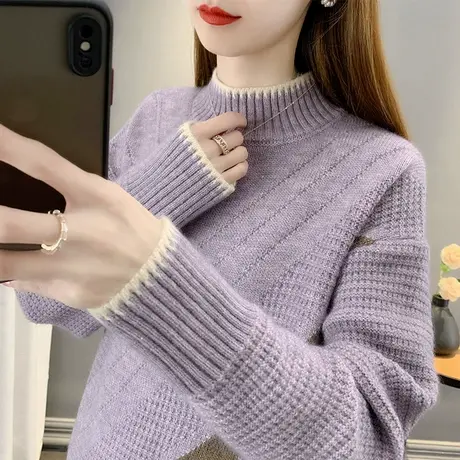 2024秋冬新款半高领毛衣女套头加厚保暖宽松外穿长袖内搭打底衫女商品大图