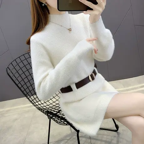 女士中长款水貂绒毛衣女冬季加厚2022年新款爆款打底连衣裙秋冬季图片