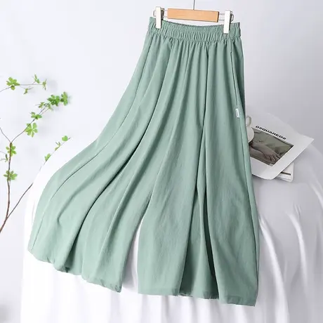 冰丝阔腿裤女夏季2025新款高腰垂感休闲裤绿色薄款宽松显瘦长裤子商品大图