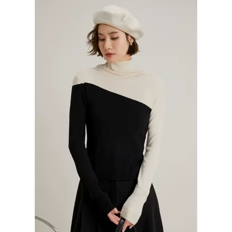 弥古撞色打底毛衣女秋冬高领内搭针织衫高级感2023新款设计感上衣商品大图