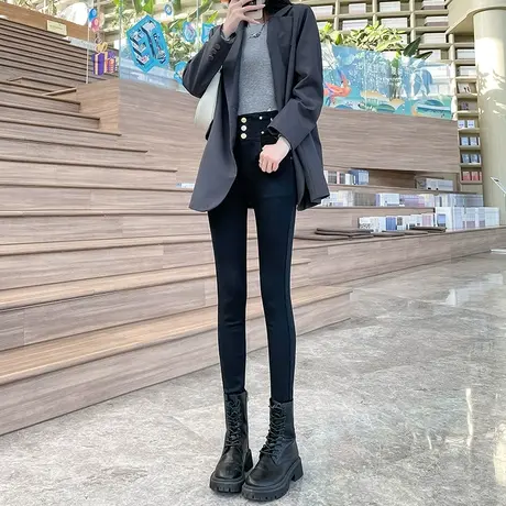黑色小脚裤女高腰显瘦提臀紧身弹力打底裤外穿秋季新款牛仔铅笔裤图片