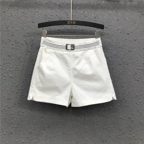 白色牛仔短裤欧货潮春夏新款简约休闲松紧腰直筒显瘦弹力阔腿裤女商品大图