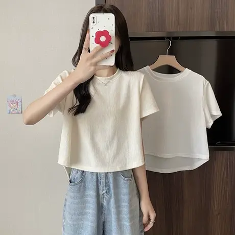 超火cec纯欲风T恤女夏季新款不规则短袖宽松洋气减龄半袖短款上衣商品大图