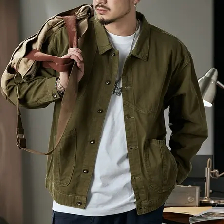 时尚复古男士外套春秋碳磨雪花绒斜纹高配精梳棉布休闲夹克外套图片