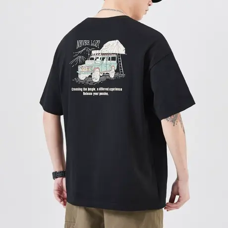 夏季纯棉短袖T恤衫夏天男生潮牌印花圆领半袖2024新款男士上衣服商品大图