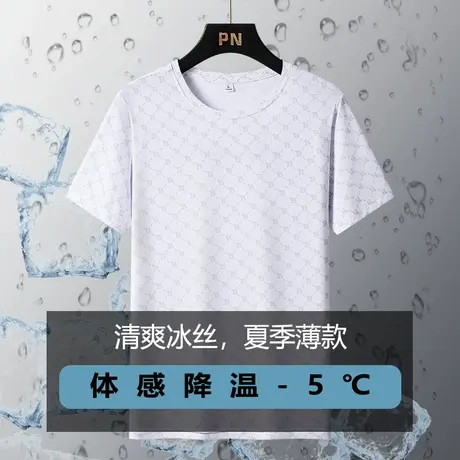 2022夏季新款短袖t恤男士潮流冰丝T恤衫白色潮流体恤修身上衣服T商品大图