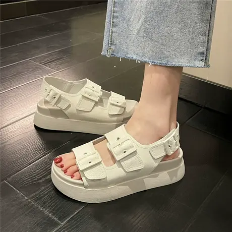 网红凉鞋女厚底ins潮运动增高2024年夏季新款平底百搭轻便沙滩鞋商品大图
