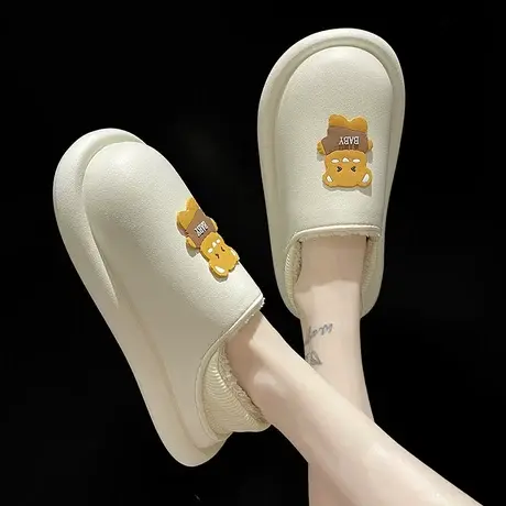 棉拖鞋女冬季可爱抱抱熊家居保暖月子鞋防滑防水毛绒厚底包跟棉鞋商品大图