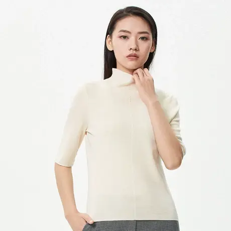 朗姿 秋季新款高领含绵羊毛基础打底女式毛针织衫商场同款商品大图