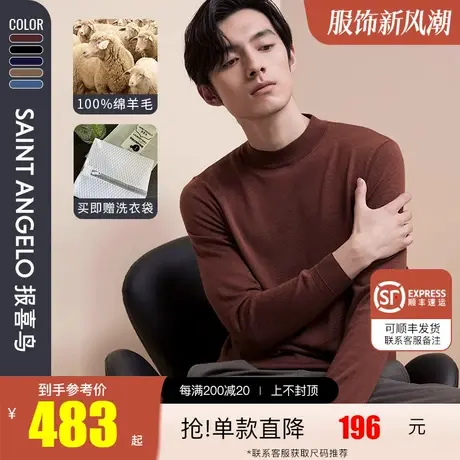 【可机洗】报喜鸟新款男休闲半高领羊毛衫套头纯羊毛针织衫男毛衣图片