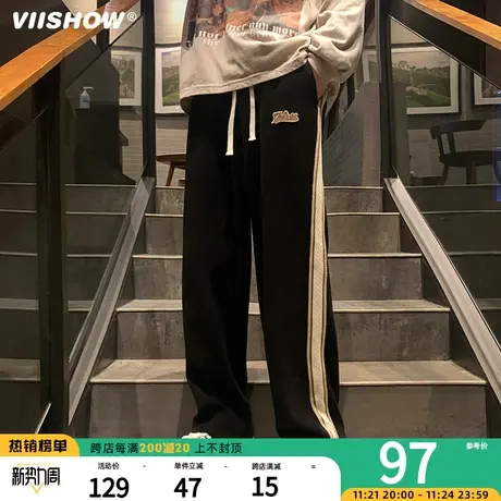 VIISHOW灯芯绒裤子男士秋季宽松直筒阔腿运动卫裤潮牌冬休闲长裤商品大图