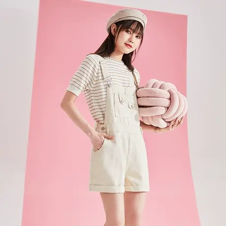 唐狮休闲短裤女宽松背带裤夏季净色黑色阔腿短裤小众设计背带裤图片