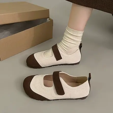 单鞋女2023年秋冬季新款时尚百搭平底孕妇鞋魔术贴浅口轻便休闲鞋图片