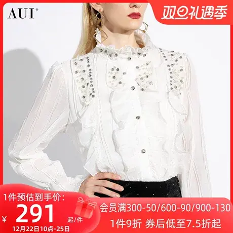 AUI白色气质设计感立领衬衫女春秋2024新款修身长袖衬衣百搭上衣商品大图