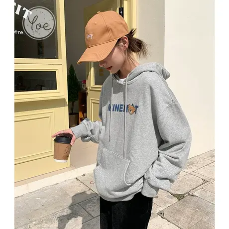 yoe卫衣女2023年新款chic连帽上衣卡通印花ins慵懒韩版宽松复古潮商品大图