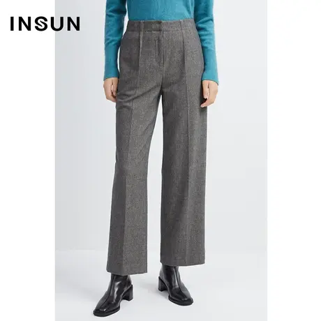 INSUN恩裳冬季加厚色织磨毛工艺直筒休闲裤商品大图