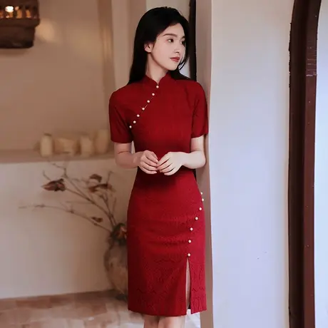 旗袍敬酒服新娘2023新款女夏季小个子红色订婚回门礼服连衣裙薄款图片
