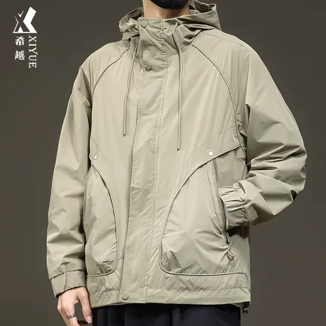 希越户外三防面料男2024春季新款宽松大码男士拼接高级感夹克外套图片