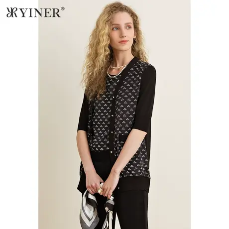 YINER音儿女装夏季法式优雅圆领五分袖毛针织衫商品大图