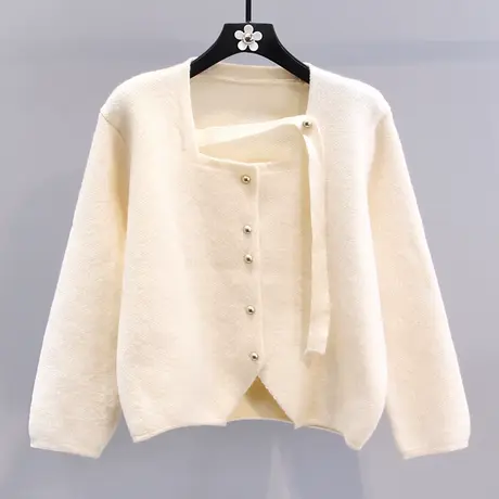 高级感飘带设计感毛衣外套女冬季2024新款温柔风减龄甜美针织开衫商品大图