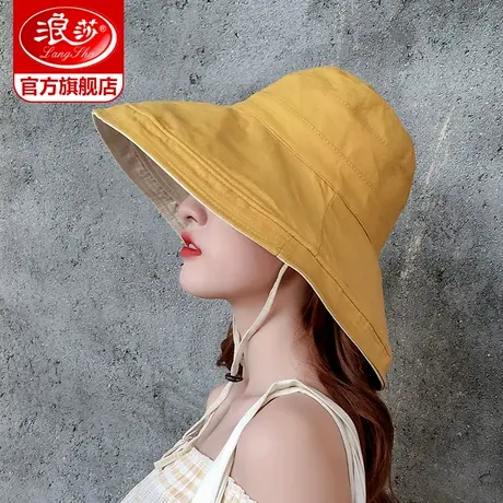 浪莎防晒渔夫帽女夏季日系遮脸太阳韩版潮遮阳帽子大沿大帽檐双面商品大图