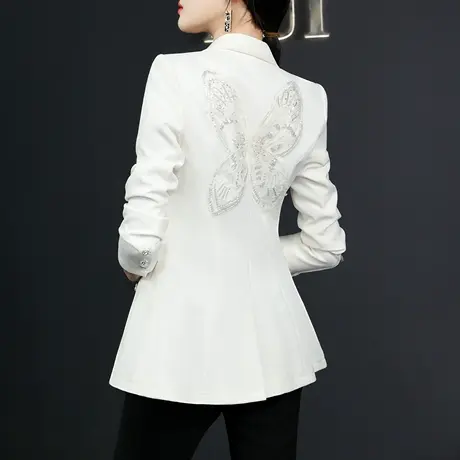 AUI白色手缝蝴蝶设计感西装外套女2023春季新款高级小众修身西服图片