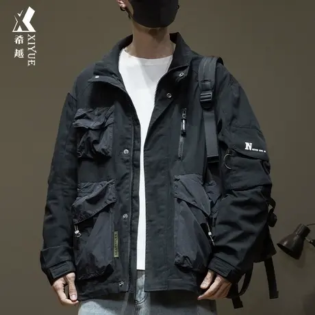 希越美式工装多口袋夹克男外套春秋新款宽松大码男士户外飞行茄克商品大图
