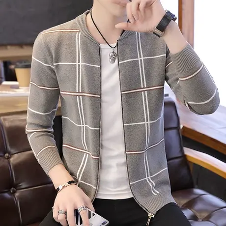 男士外套潮流帅气针织衫春秋季新款休闲秋装上衣外穿毛衣羊绒开衫商品大图