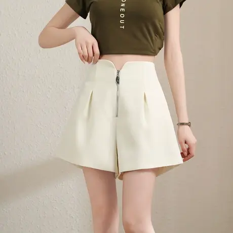 时尚气质休闲短裤2023年夏季新款女士简约高腰显瘦通勤百搭直筒裤商品大图