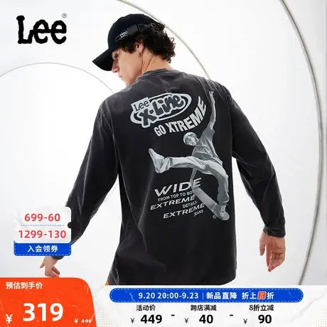 LeeXLINE23秋冬新品舒适版黑色做旧风印花男长袖T恤LMT0070934DR图片