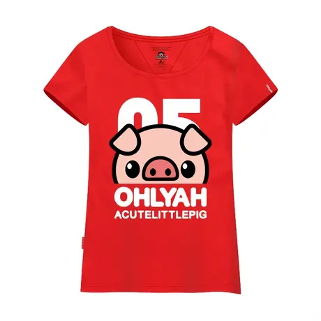 Ohlyah品牌2023春夏红色短袖t恤本年猪新年服男女装卡通印花上衣图片
