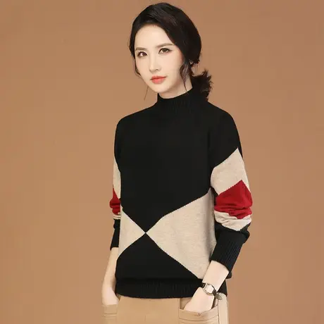 韩潮袭人高级感撞色半高领毛衣女秋冬2023新款宽松套头长袖针织衫图片