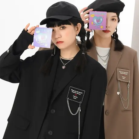 omont蛋挞家 休闲黑色西装外套女春季廓形设计感小众西服2022新款商品大图