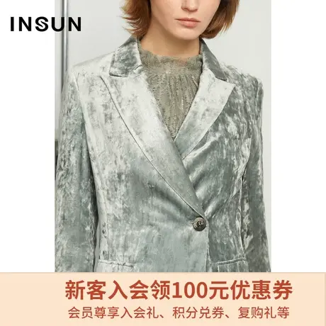 恩裳商场同款灰绿西装外套女秋冬条纹高级设计感小众通勤西服图片